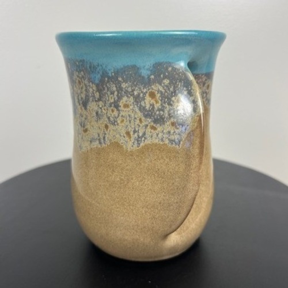 Neher Studio Pottery 2017 Left Hand Warmer Mug Drip‎ Glaze Ergonomic Signed